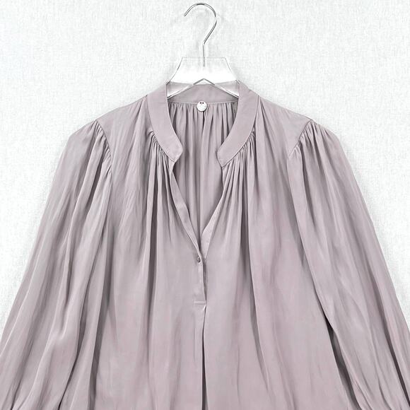 MARGARET O'LEARY Poet Blouse Womens XS Light Gray Silky Flowy Long Sleeve - Picture 4 of 11